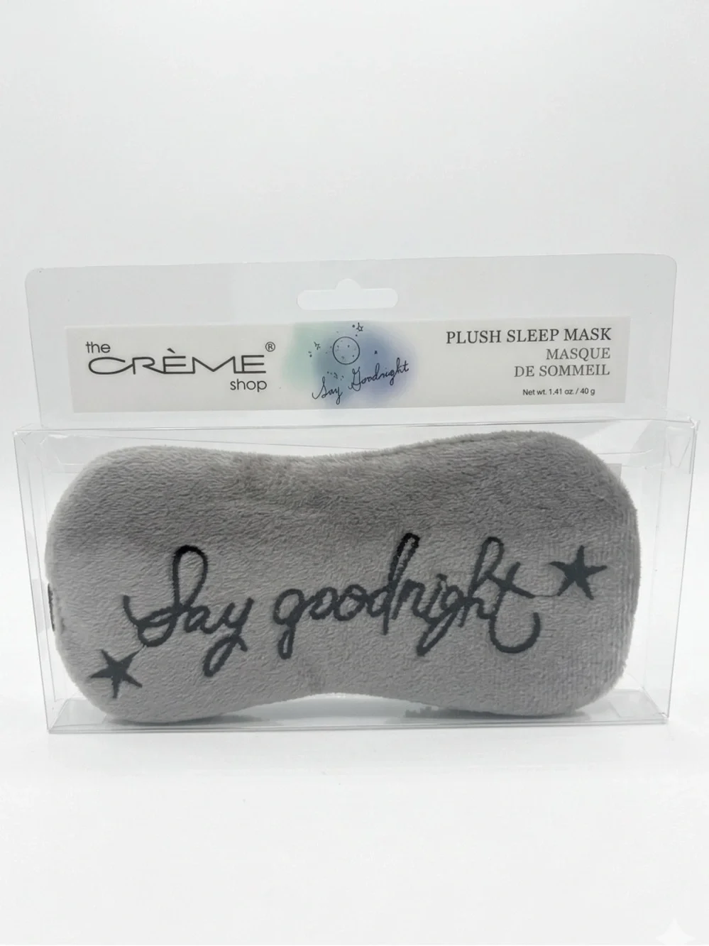 The Crème Shop Gray Plush Sleep Mask — 'Say Goodnight'